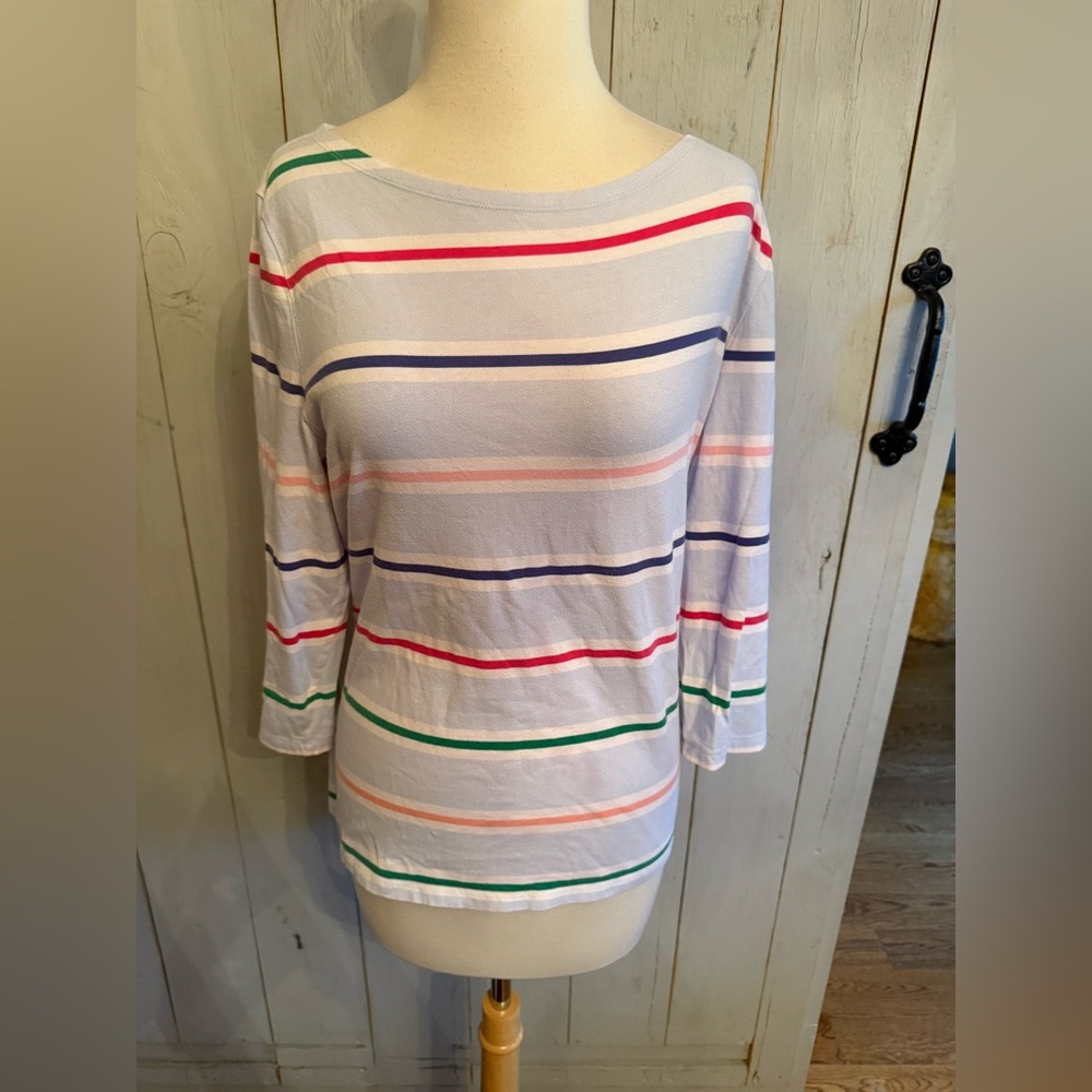 Talbots Blue Striped‎ Multicolor Top Cotton Spandex Blouse Size XL